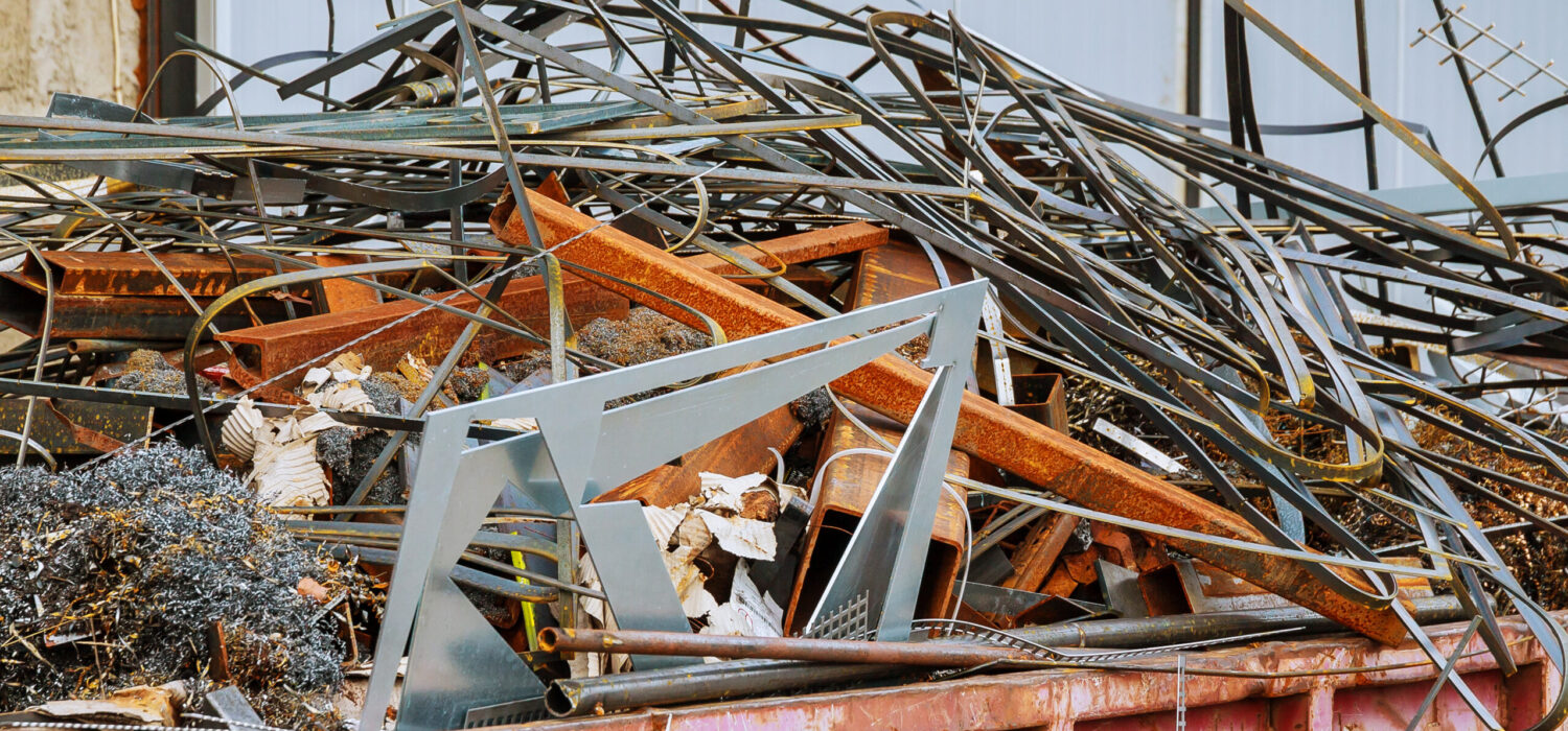 Metal waste in a metal container.